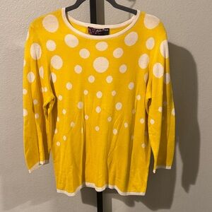 Peck & Peck Yellow and White Polka Dot Top